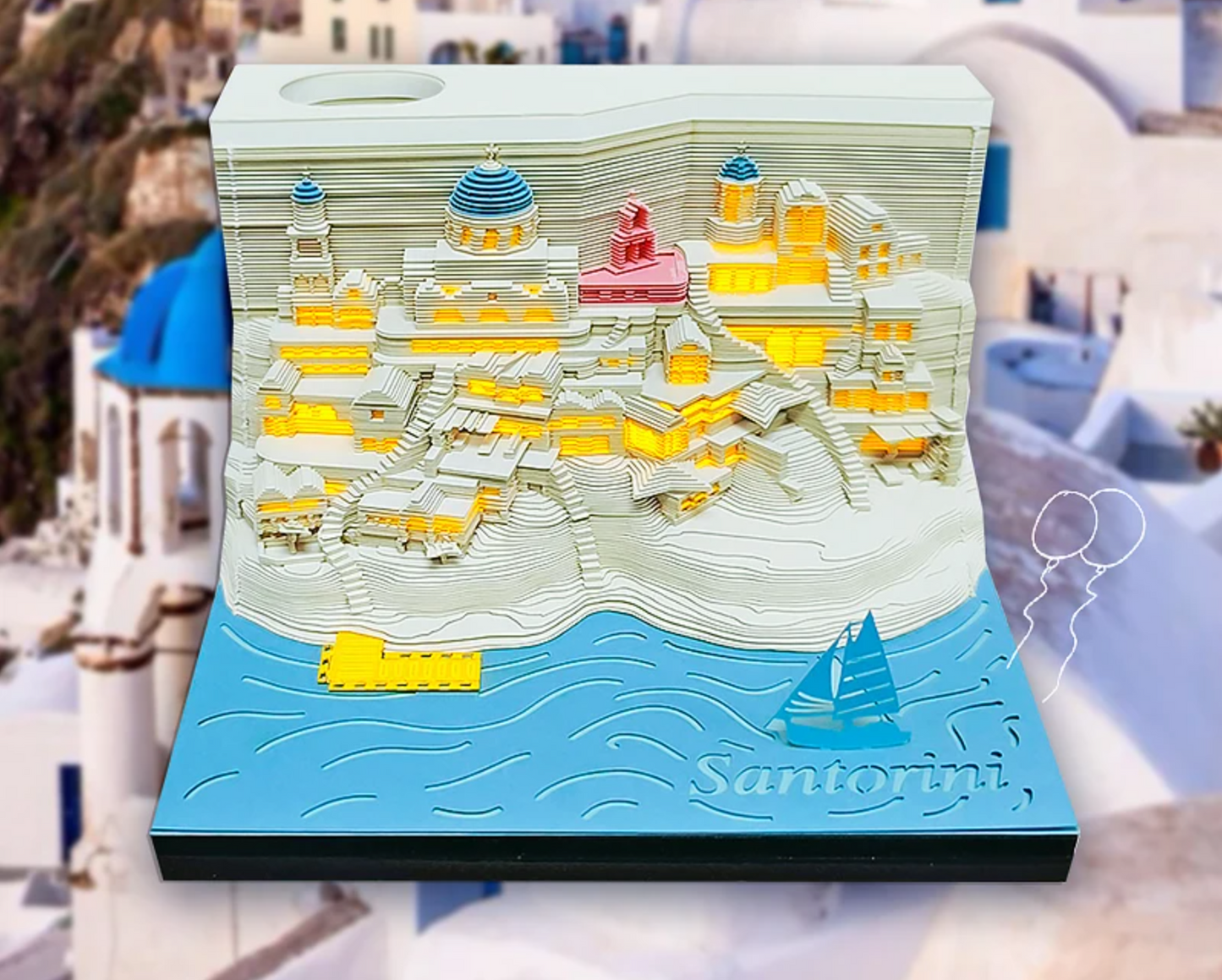 Santorini 3D Calendar 2025 with Magic Light