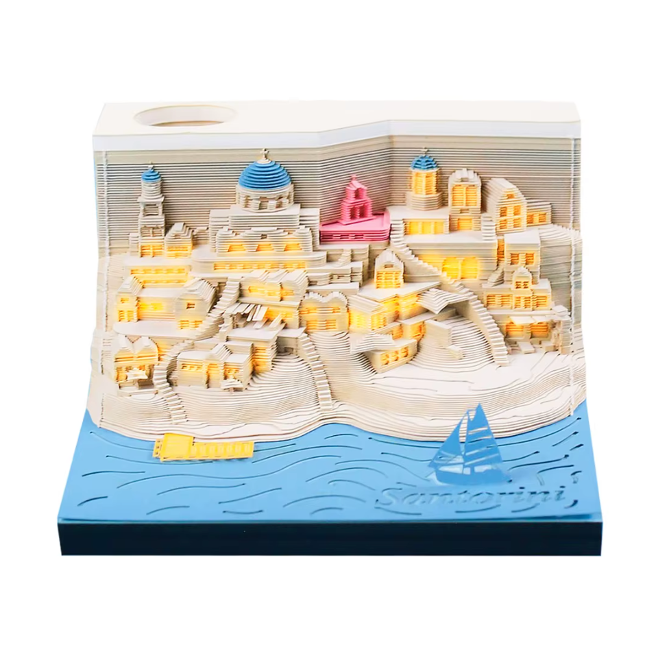 Santorini 3D Calendar 2025 with Magic Light