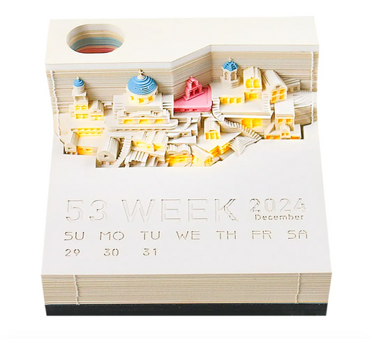 3D Santorini Calendar 2024 with Magic Light